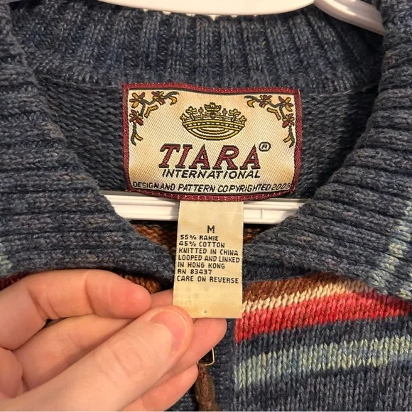 Vintage Women's Multicolor Striped Zip-Up Sweater Size Medium Cotton Blend - Picture 2 of 5